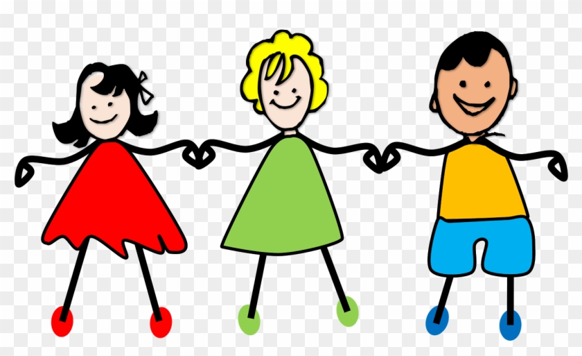 Friendly Stick Figure Kids Holding Hands - Free Clipart Image