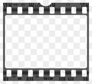 Black-and-white film strip frame with transparent center, showing sprocket holes and edge markings like "METRO" and "88".