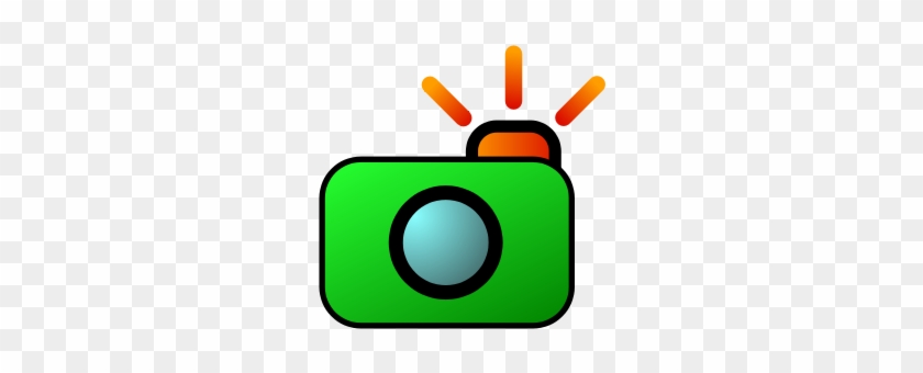 Green cartoon-style camera icon with orange flash burst, indicating photo capture or snapshot function.