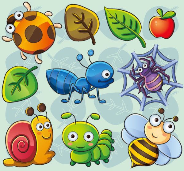 Cute Cartoon Insects & Nature Icons - Free Educational Clipart