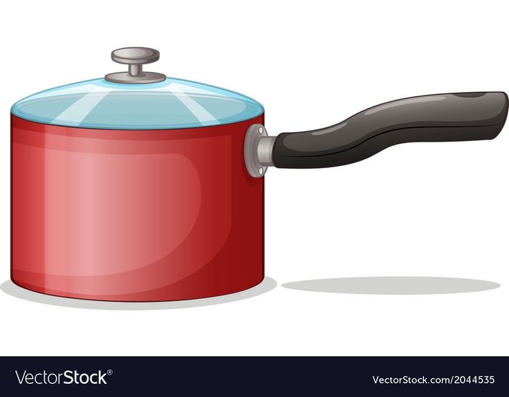 Red saucepan with glass lid and black handle on white background
