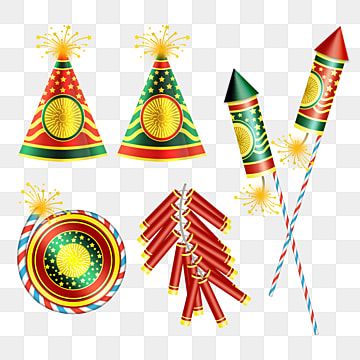 Festive Fireworks and Party Hats Clipart - Free PNG Download