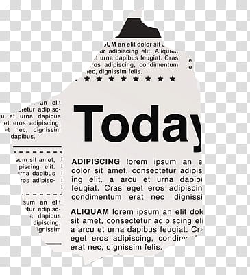 Torn newspaper clipping with bold "Today" headline and placeholder text, evoking urgency and current events.