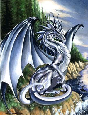 Silver Dragon Fantasy Art - Majestic Mythical Creature Illustration