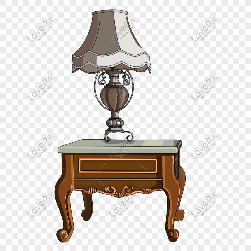 Classic ornate table lamp with pleated shade on a carved wooden side table with marble top.