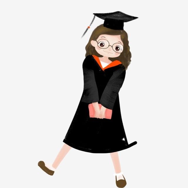 Graduating student in black cap and gown, holding diploma, smiling with glasses and curly hair.
