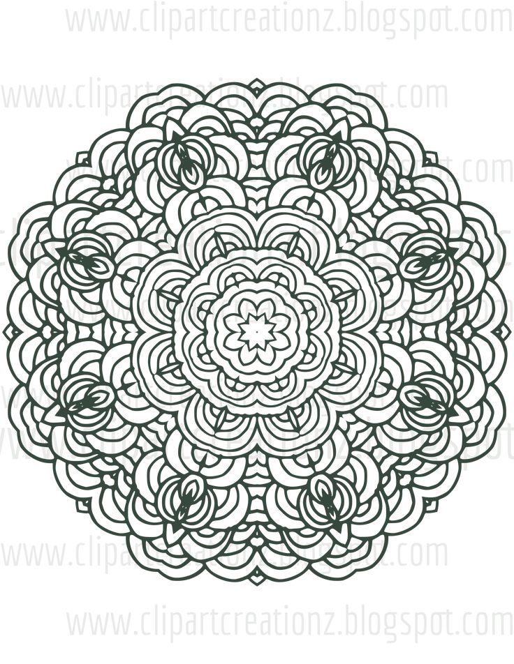 Intricate black-and-white mandala coloring page with floral and geometric symmetry.