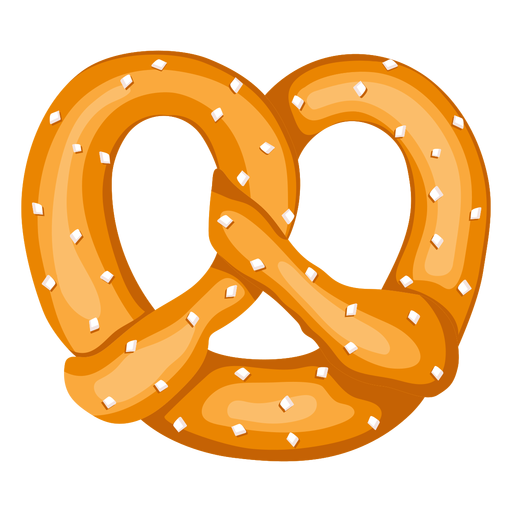 Golden-brown pretzel with salt crystals, classic twisted knot shape on white background.