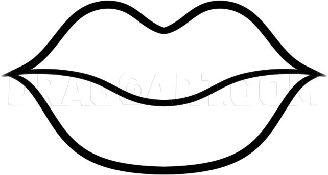 Simple black-and-white line drawing of stylized lips, closed and symmetrical, with smooth curves and a subtle Cupid’s bow.