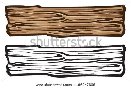Two wooden plank illustrations: one realistic brown wood grain, one black-and-white line art version.