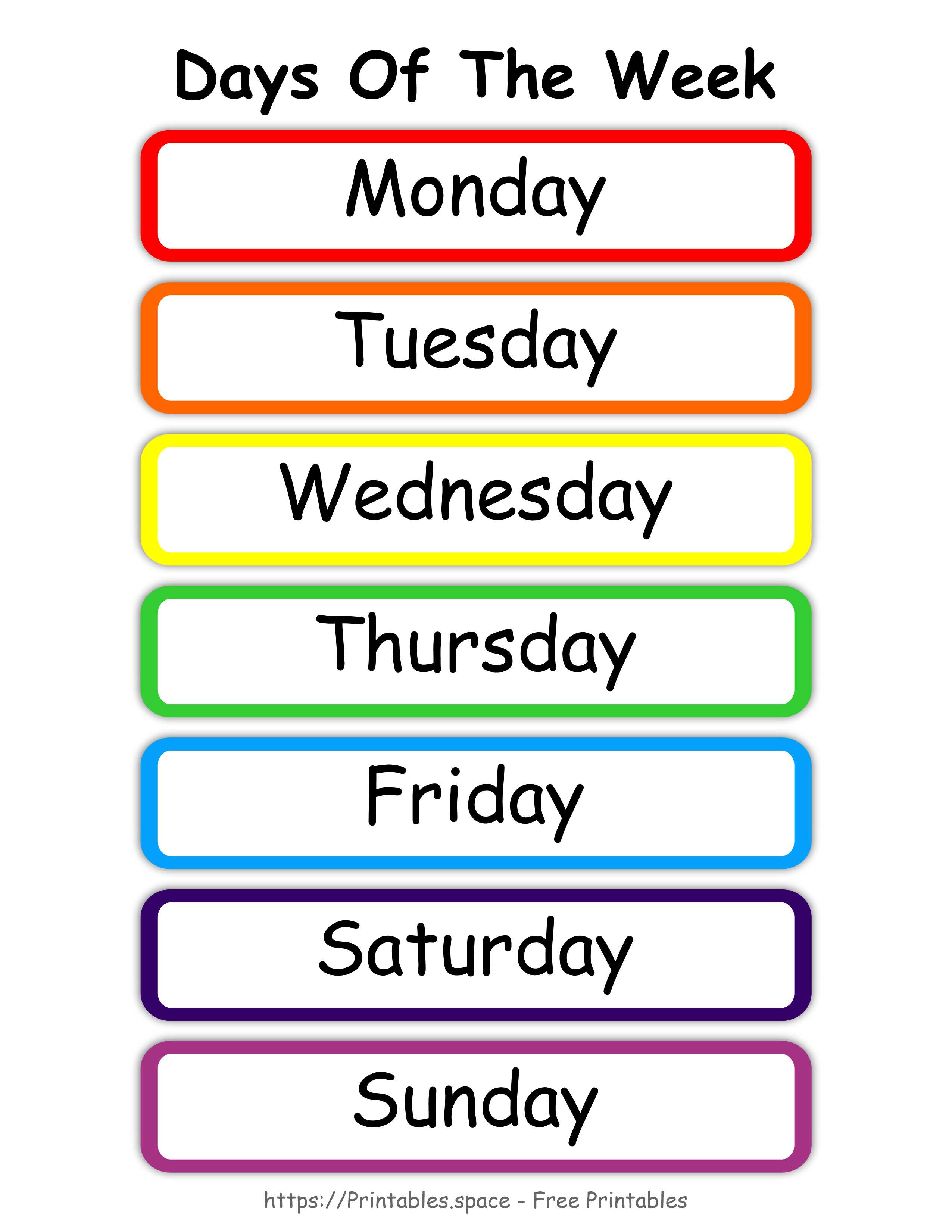 Days Of The Week Chart Visual Learning Aid For Kids Education Days Of The Week Chart Visual Learning Aid For Kids Education