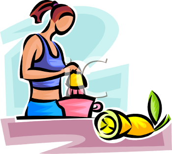 Woman in athletic wear preparing a smoothie with lemons and a blender.