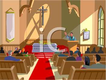 Church Service Illustration - Sermon in Progress with Congregation