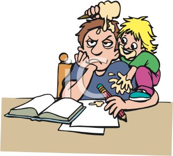 Parent Studying While Child Interrupts - Humorous Family Moment