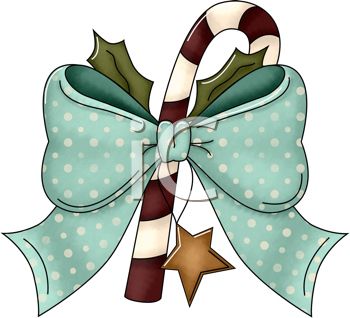 Festive holiday bow with candy cane, holly leaves, and gold star on white background.