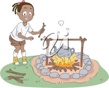 Kids Camping Activity - Cooking Over a Campfire Illustration