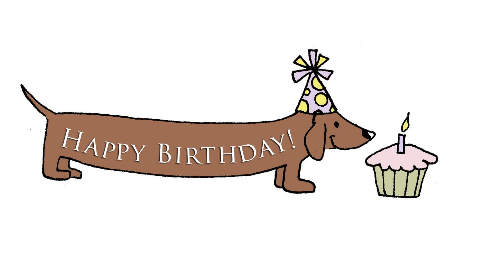 Happy Birthday Dachshund Cartoon - Festive Dog Greeting Card Image