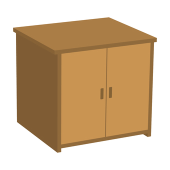 Simple brown wooden cabinet with two doors and vertical handles, clean minimalist design.