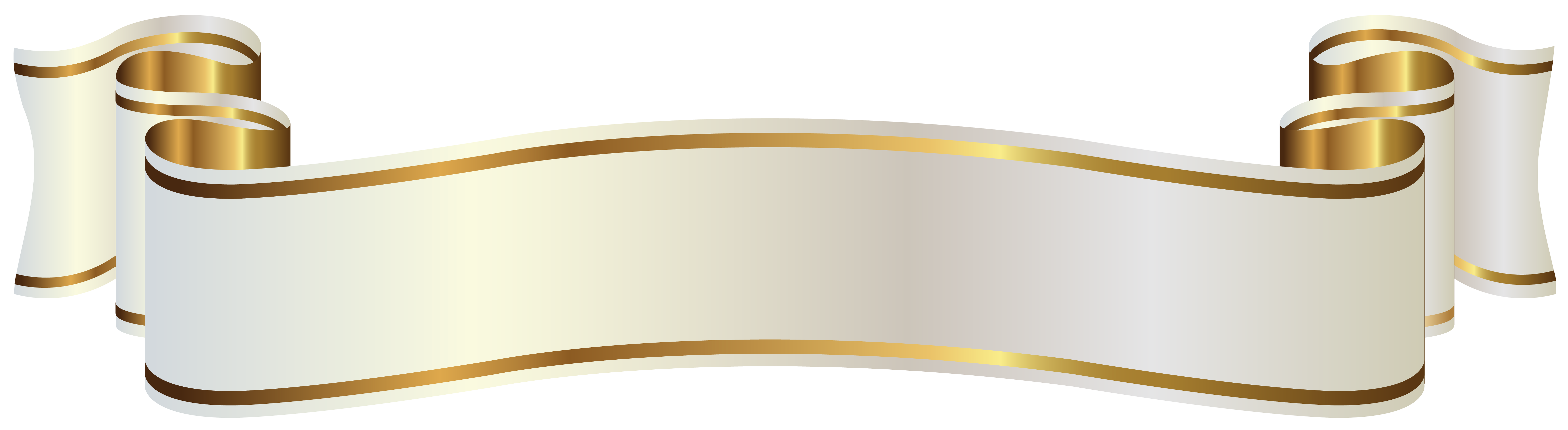 Elegant cream-colored ribbon with gold trim, flowing in a decorative banner style.