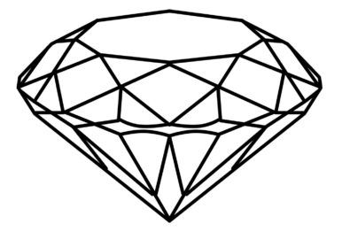 Line drawing of a classic round brilliant-cut diamond with geometric facets.