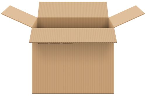 Open brown cardboard box with flaps extended, empty and ready for packing or shipping.