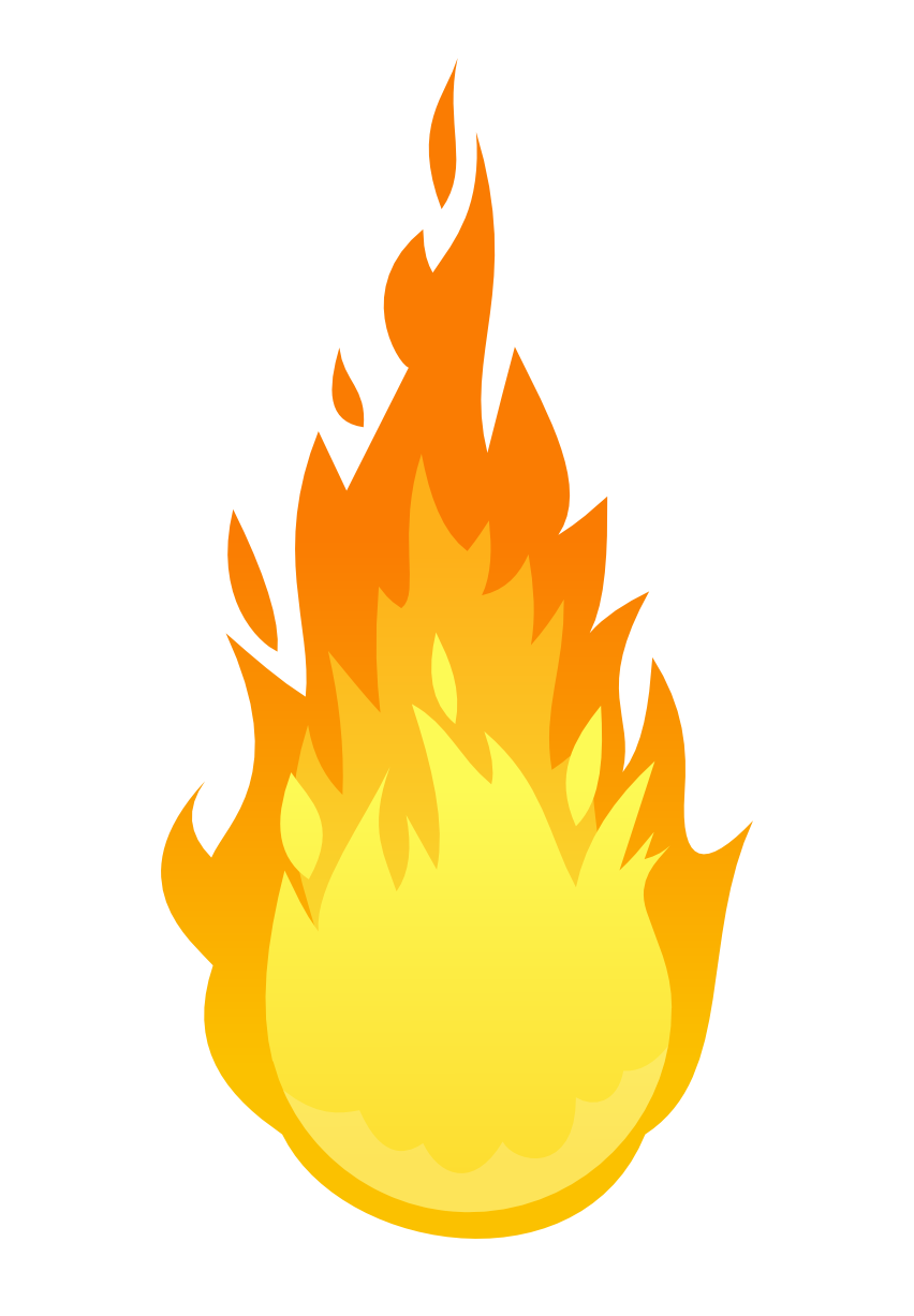 Stylized cartoon flame with yellow core and orange tips, isolated on white background.