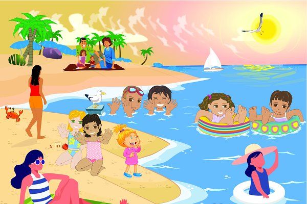 Beach Fun for Kids and Families - Summer Vacation Illustration