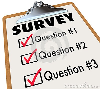 Clipboard with "SURVEY" header and three checked questions on a form.