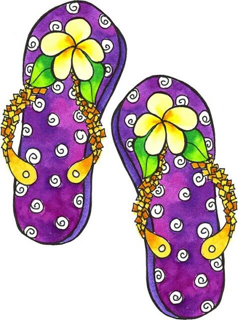 Tropical Plumeria Flip-Flops Illustration - Vibrant Hand-Drawn Design