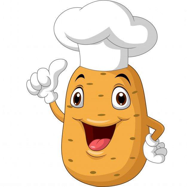 Cheerful cartoon potato wearing a chef's hat and giving a thumbs-up gesture.