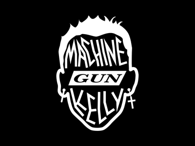 Machine Gun Kelly stylized logo with bold typography inside a skull outline on black background.
