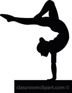 Silhouette of a gymnast performing a handstand with one leg extended upward on a balance beam.