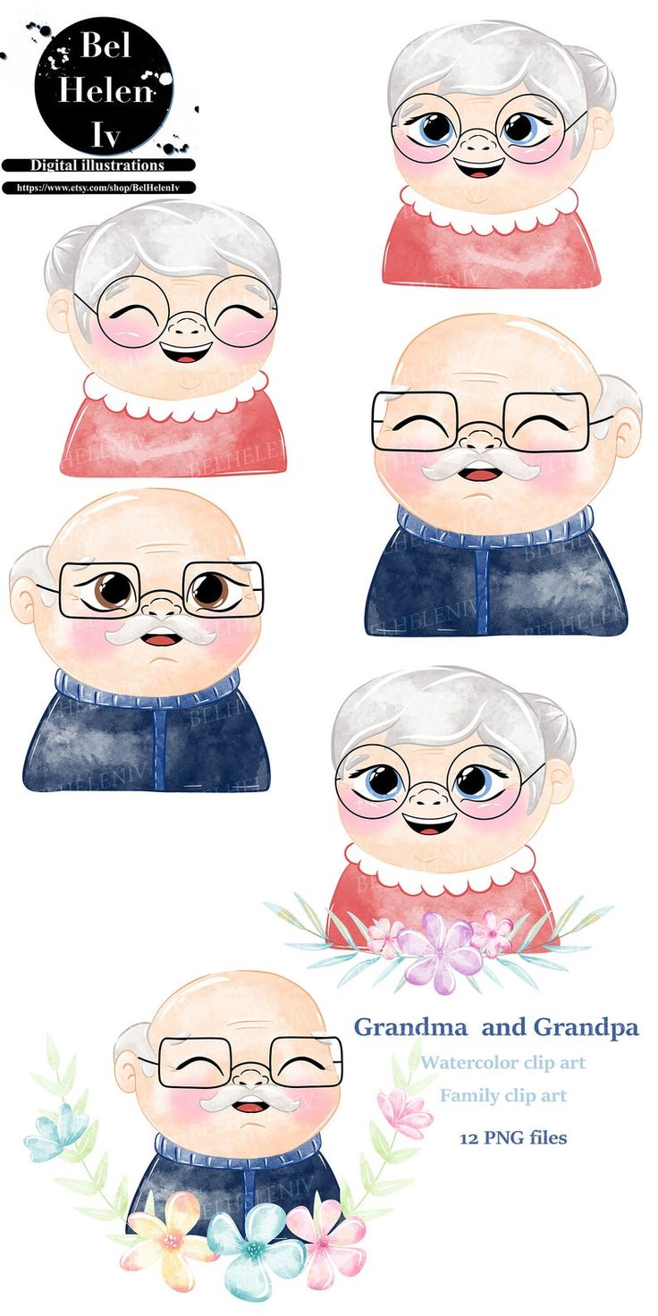 Grandma and Grandpa Watercolor Clip Art - Family Illustrations by Bel Helen IV