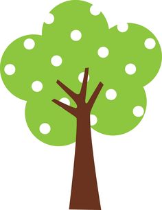 Stylized green tree with white polka dots on leaves and a brown trunk, cartoon illustration.