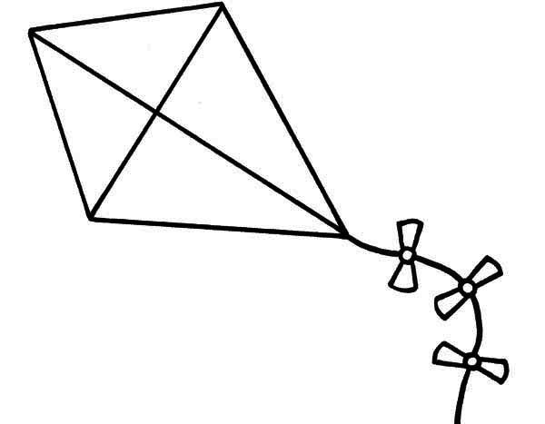Classic Diamond Kite Illustration - Free Line Art for Educational & Creative Use