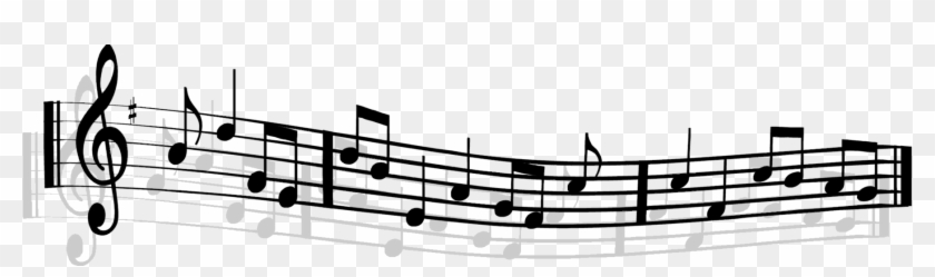 Black-and-white musical staff with treble clef, sharp sign, and a sequence of notes on transparent background.