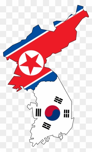 Map of Korean Peninsula with North Korea and South Korea flags overlaid on respective territories.