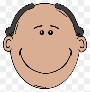 Smiling cartoon bald man with side hair tufts and cheerful expression.