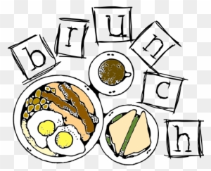 Hand-drawn illustration of a brunch spread with eggs, bacon, toast, coffee, and letter tiles spelling "brunch".