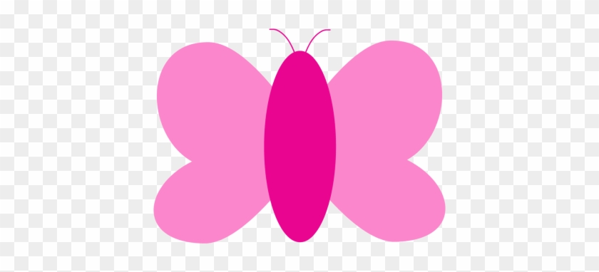 Simple pink butterfly illustration with symmetrical wings and antennae on transparent background.
