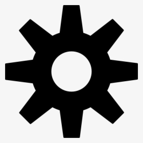 Black gear icon with eight teeth and central hole on light gray background.