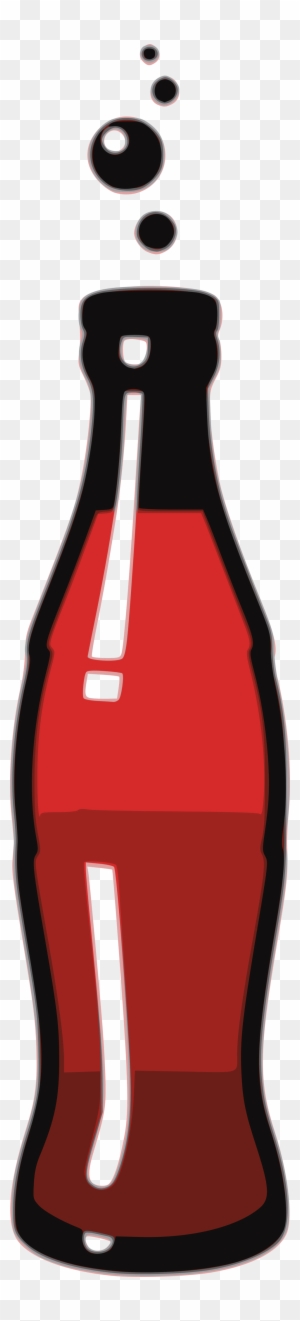 Classic glass soda bottle with red liquid, white label stripe, and rising bubbles on transparent background.