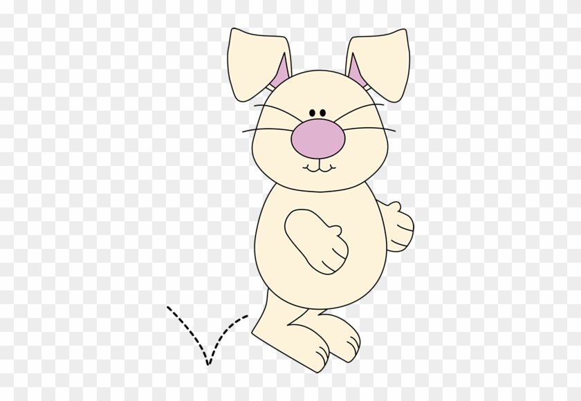 Cute cartoon bunny with pink nose and ears, waving one paw, on transparent background.