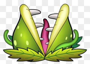 Cartoon-style carnivorous plant with two green snap-traps and a pink tongue, set against transparent background.