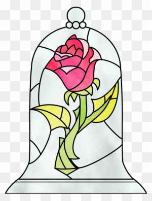 Stained-glass-style enchanted rose encased in a glass bell jar, inspired by Disney’s Beauty and the Beast.