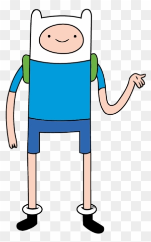 Finn the Human from Adventure Time, wearing his signature white hat, blue shirt, and backpack, pointing cheerfully.