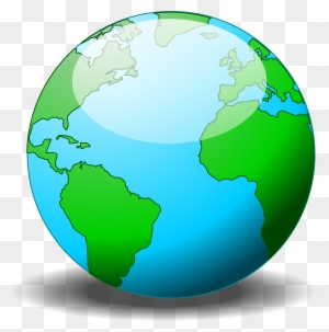 Glossy 3D Earth globe showing continents in green and oceans in blue, with transparent background and soft shadow.
