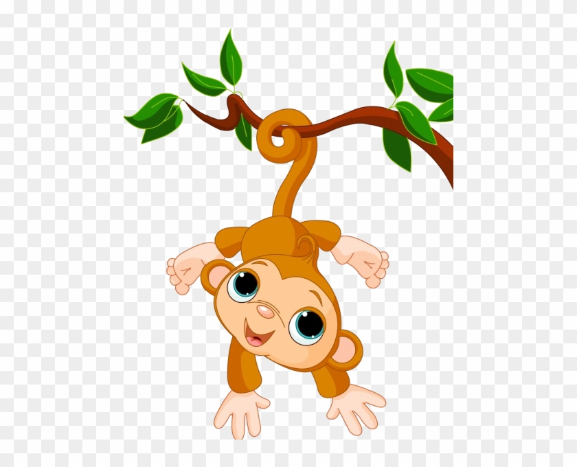 Playful Cartoon Monkey Hanging from Tree Branch - Free PNG Clipart