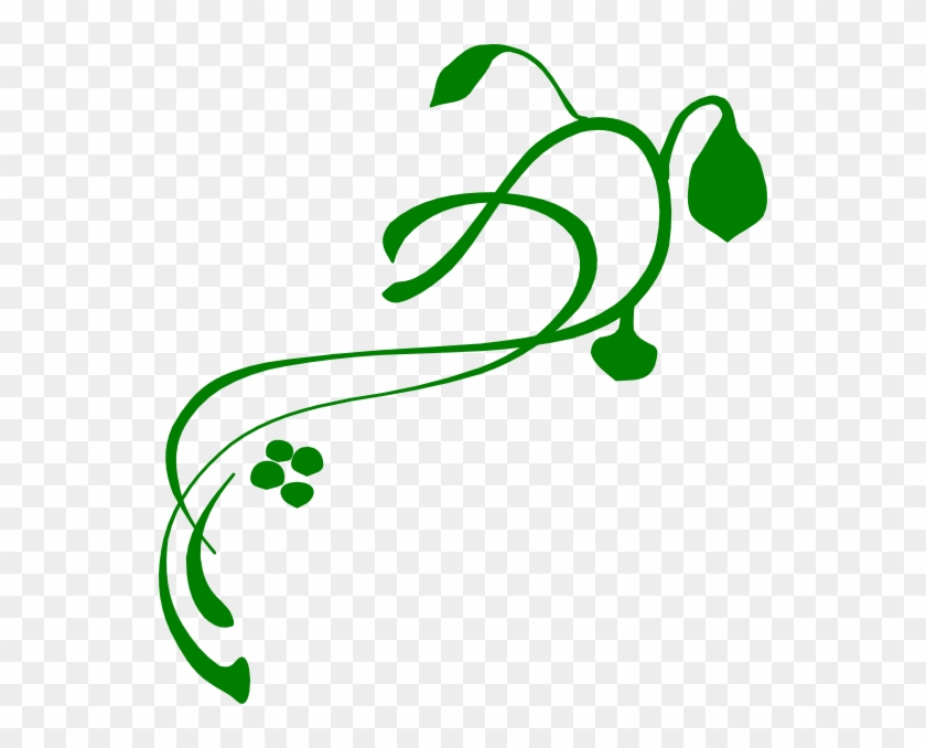 Green stylized vine with leaves and berries on transparent background