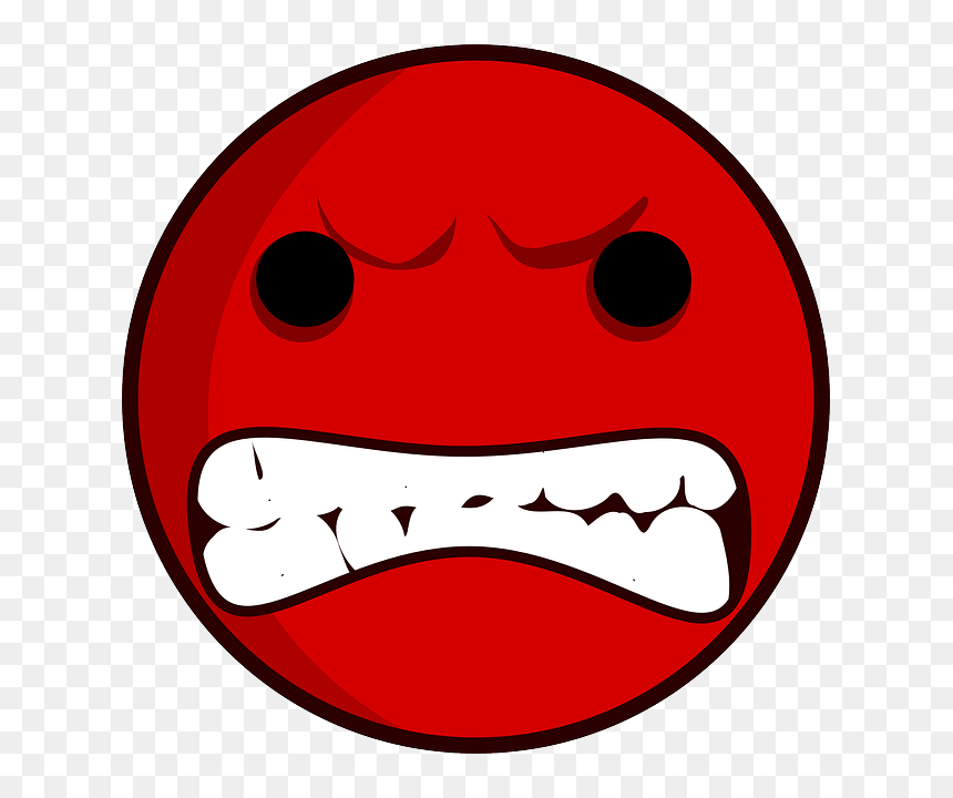 Red angry emoji with furrowed brows, black eyes, and gritted teeth showing aggression or frustration.